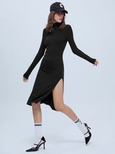 Long Sleeve Turtleneck Slit Sweater Dress